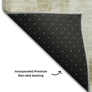 HomeRoots 8' Washable Round Rug in Taupe Beige & Brown - Abstract Geometric Design with UV Protection & Durability 683503
