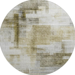 HomeRoots 8' Washable Round Rug in Taupe Beige & Brown - Abstract Geometric Design with UV Protection & Durability 683503
