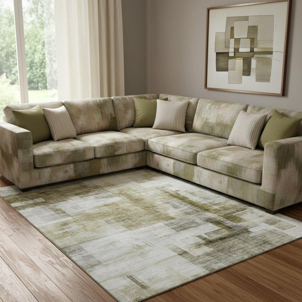 HomeRoots 8' X 10' Taupe Beige & Brown Abstract Geometric Area Rug – Washable, UV Protected, Stain Resistant! 683504