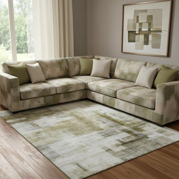 HomeRoots 8' X 10' Taupe Beige & Brown Abstract Geometric Area Rug – Washable, UV Protected, Stain Resistant! 683504