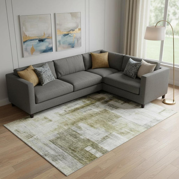 HomeRoots 9' x 12' Taupe Beige & Brown Abstract Geometric Area Rug - Washable, UV-Protected, Stain-Resistant! 683505