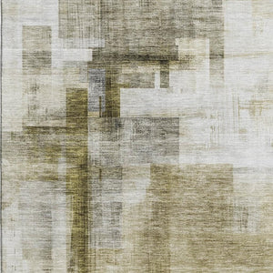 HomeRoots 9' x 12' Taupe Beige & Brown Abstract Geometric Area Rug - Washable, UV-Protected, Stain-Resistant! 683505