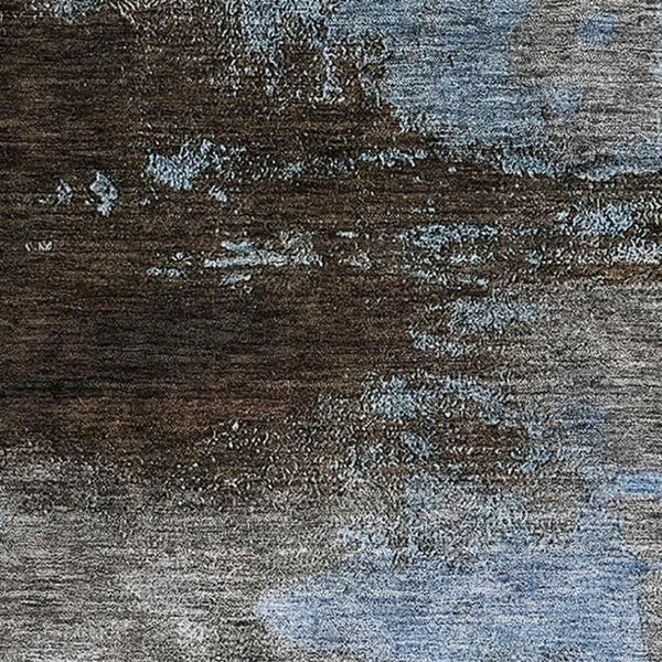 HomeRoots 5' X 8' Abstract Area Rug in Blue, Ivory & Charcoal - Washable, UV-Protected, Stain-Resistant Design 683508