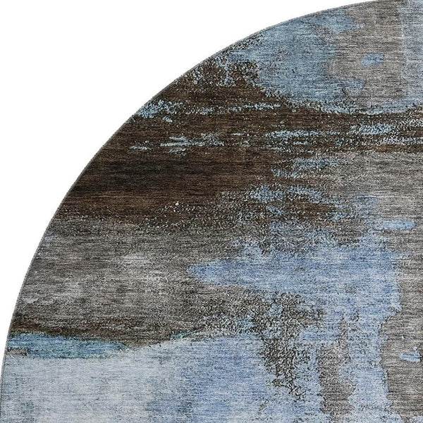 HomeRoots 8' Blue Ivory and Charcoal Abstract Round Rug – Washable, UV Protected, Family-Friendly Style! 683509