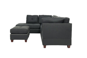 English Elm 3-PC Sectional Blue Gray Fabric Sofa Set with Reversible Chaise, Ottoman & Wood Frame, 104"W x 35"H B089S00113