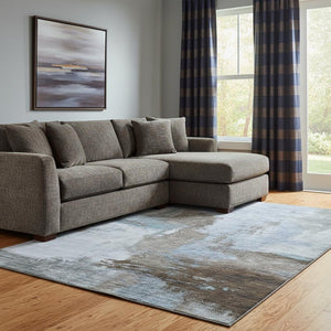 HomeRoots 8' X 10' Modern Blue Ivory Charcoal Abstract Area Rug – Washable, UV Protected, Durable & Stylish 683510
