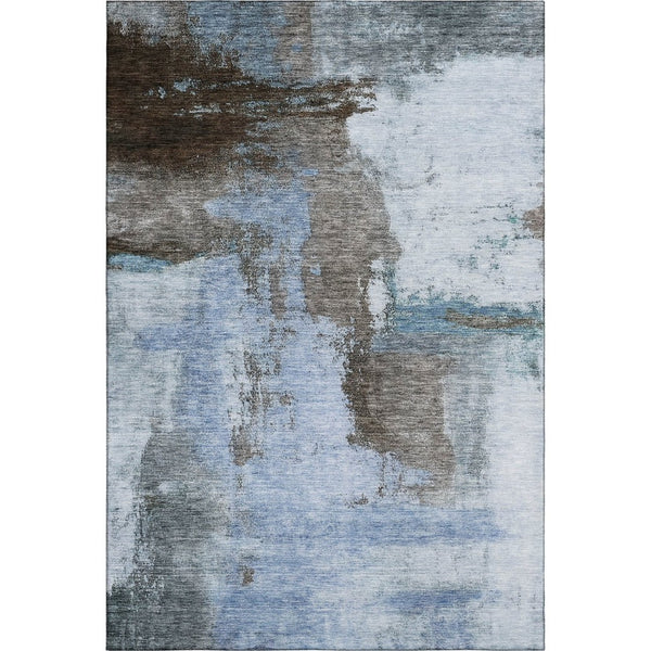 HomeRoots 8' X 10' Modern Blue Ivory Charcoal Abstract Area Rug – Washable, UV Protected, Durable & Stylish 683510