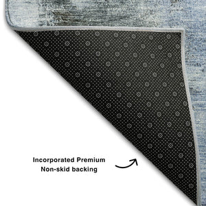 HomeRoots 8' X 10' Modern Blue Ivory Charcoal Abstract Area Rug – Washable, UV Protected, Durable & Stylish 683510