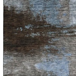HomeRoots 8' X 10' Modern Blue Ivory Charcoal Abstract Area Rug – Washable, UV Protected, Durable & Stylish 683510