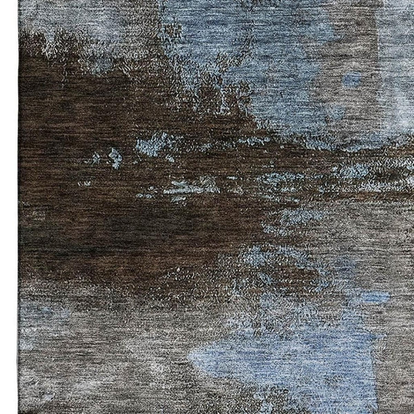 HomeRoots 8' X 10' Modern Blue Ivory Charcoal Abstract Area Rug – Washable, UV Protected, Durable & Stylish 683510