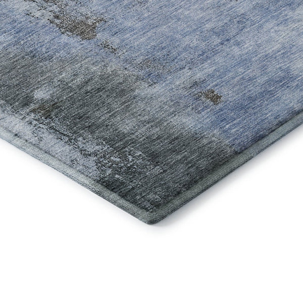 HomeRoots 9' X 12' Abstract Washable Area Rug in Blue, Ivory & Charcoal - Stain-Resistant with UV Protection 683511