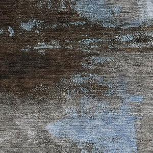 HomeRoots 9' X 12' Abstract Washable Area Rug in Blue, Ivory & Charcoal - Stain-Resistant with UV Protection 683511