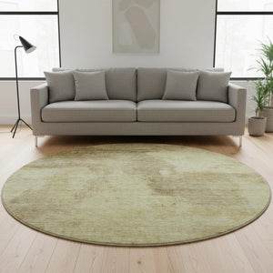 HomeRoots 8' Round Washable Rug in Brown & Beige - Stain Resistant, UV Protected, Ideal for Kids & Pets 683515