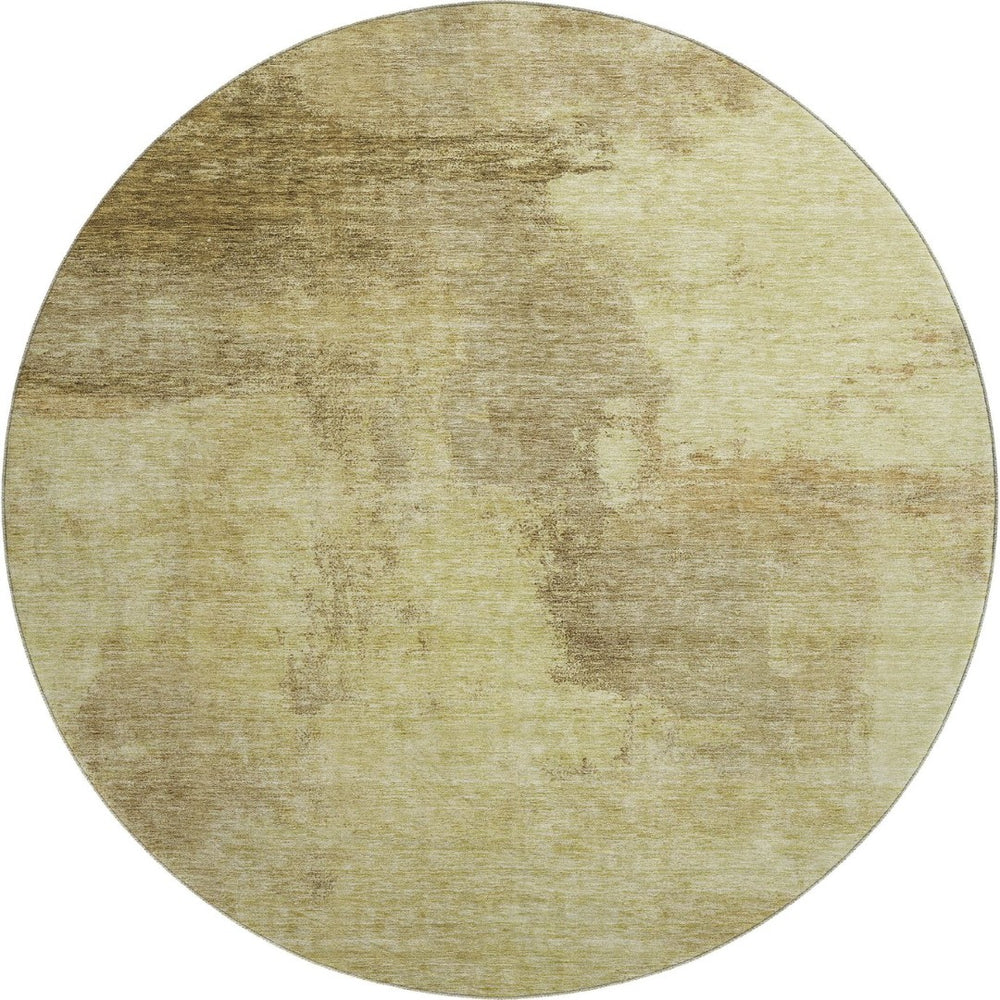 HomeRoots 8' Round Washable Rug in Brown & Beige - Stain Resistant, UV Protected, Ideal for Kids & Pets 683515