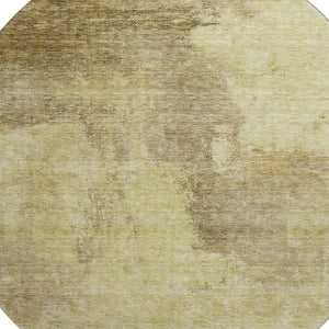 HomeRoots 8' Round Washable Rug in Brown & Beige - Stain Resistant, UV Protected, Ideal for Kids & Pets 683515