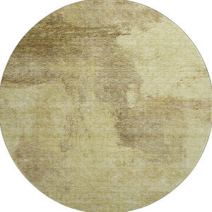 HomeRoots 8' Round Washable Rug in Brown & Beige - Stain Resistant, UV Protected, Ideal for Kids & Pets 683515