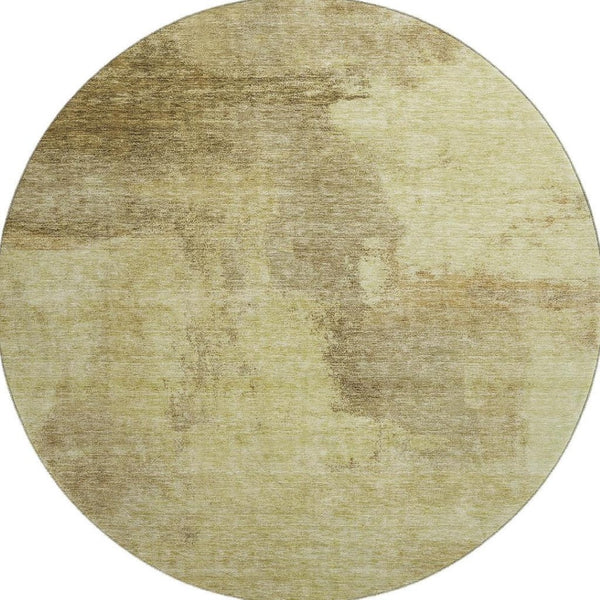 HomeRoots 8' Round Washable Rug in Brown & Beige - Stain Resistant, UV Protected, Ideal for Kids & Pets 683515
