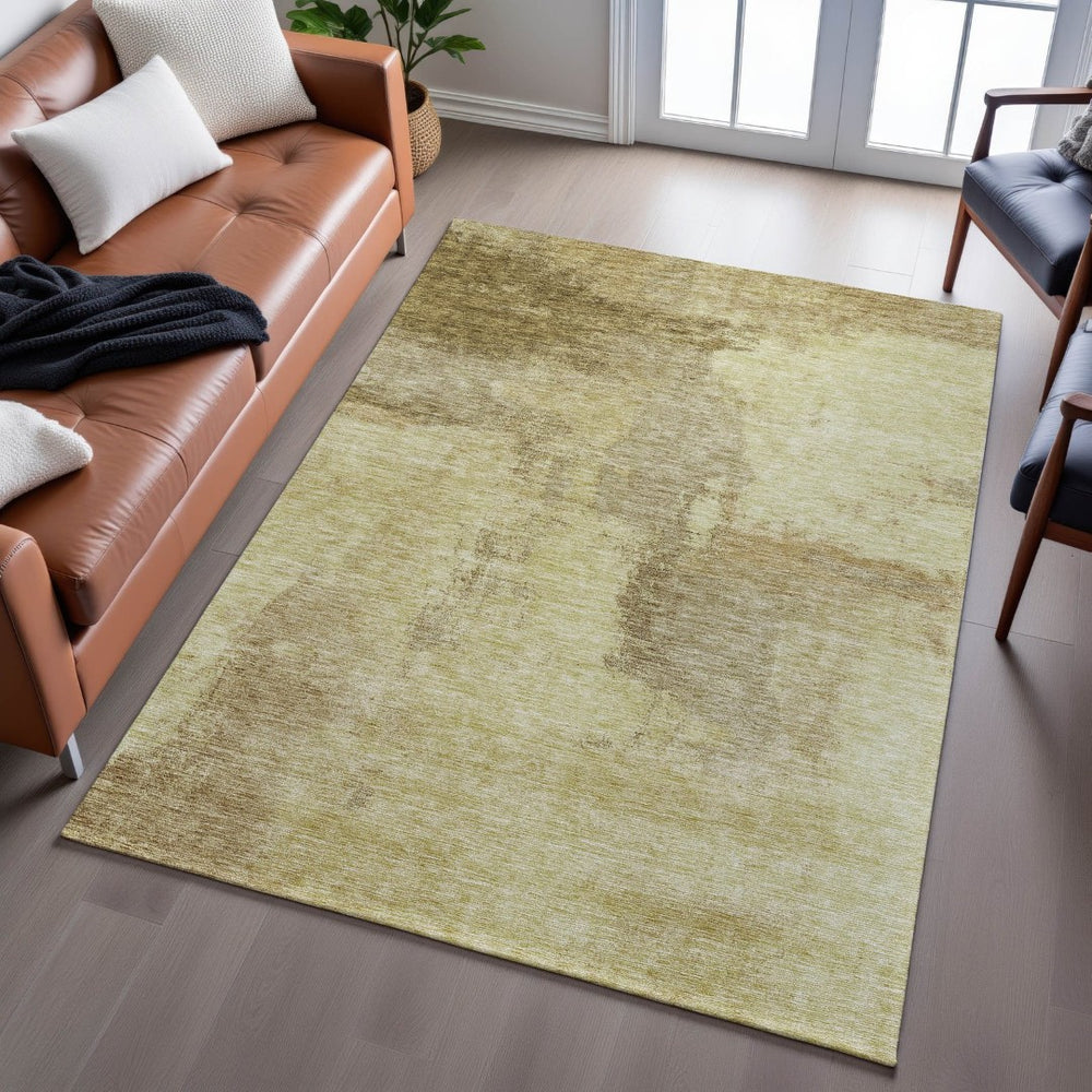HomeRoots 8' x 10' Stylish Brown and Beige Abstract Area Rug - Washable, UV Protected, Stain Resistant Design 683516
