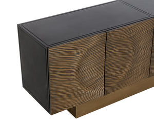 Sunpan Dharkan Sideboard - Stunning Artisan Design With Grooves And Aluminum Plated Doors For Timeless Style Black Aluminum ,Iron 111817