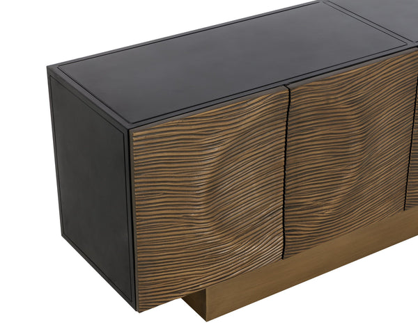 Sunpan Dharkan Sideboard - Stunning Artisan Design With Grooves And Aluminum Plated Doors For Timeless Style Black Aluminum ,Iron 111817