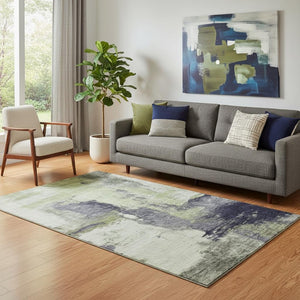 HomeRoots 5' X 8' Washable Abstract Area Rug in Fern Green, Gray & Ivory – UV Protected, Stain Resistant Design 683520