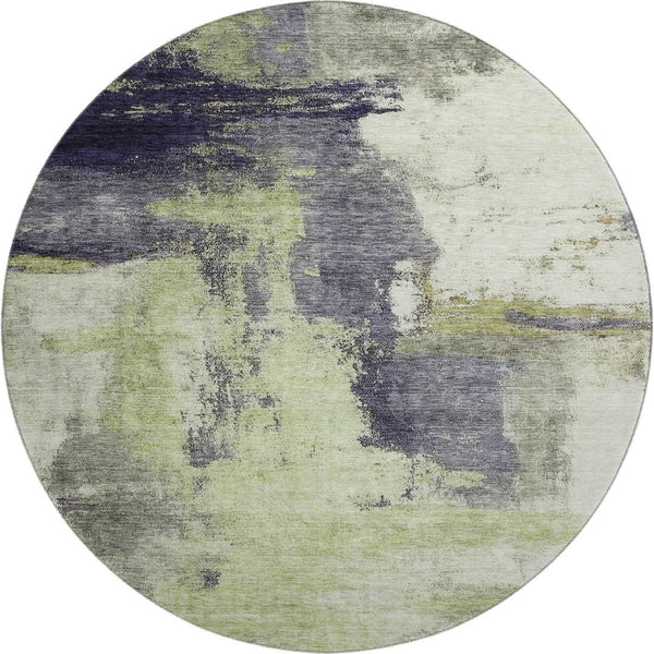 HomeRoots 8' Stylish Fern Green, Gray & Ivory Abstract Washable Round Rug with UV Protection for High Traffic Areas 683521