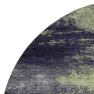 HomeRoots 8' Stylish Fern Green, Gray & Ivory Abstract Washable Round Rug with UV Protection for High Traffic Areas 683521