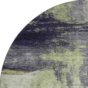 HomeRoots 8' Stylish Fern Green, Gray & Ivory Abstract Washable Round Rug with UV Protection for High Traffic Areas 683521