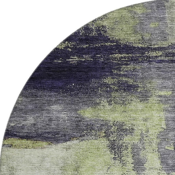 HomeRoots 8' Stylish Fern Green, Gray & Ivory Abstract Washable Round Rug with UV Protection for High Traffic Areas 683521