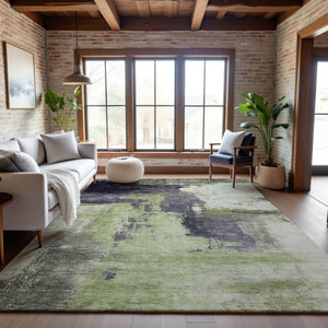 HomeRoots 10' X 14' Abstract Washable Area Rug in Fern Green, Gray & Ivory – Stylish, Durable & UV Protected! 683524