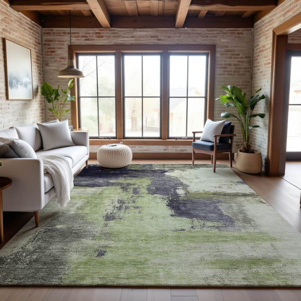HomeRoots 10' X 14' Abstract Washable Area Rug in Fern Green, Gray & Ivory – Stylish, Durable & UV Protected! 683524