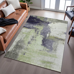 HomeRoots 10' X 14' Abstract Washable Area Rug in Fern Green, Gray & Ivory – Stylish, Durable & UV Protected! 683524