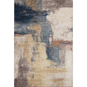 HomeRoots 5' X 8' Abstract Washable Area Rug in Gold, Ivory & Blue - Durable, Stain Resistant, UV Protected! 683526