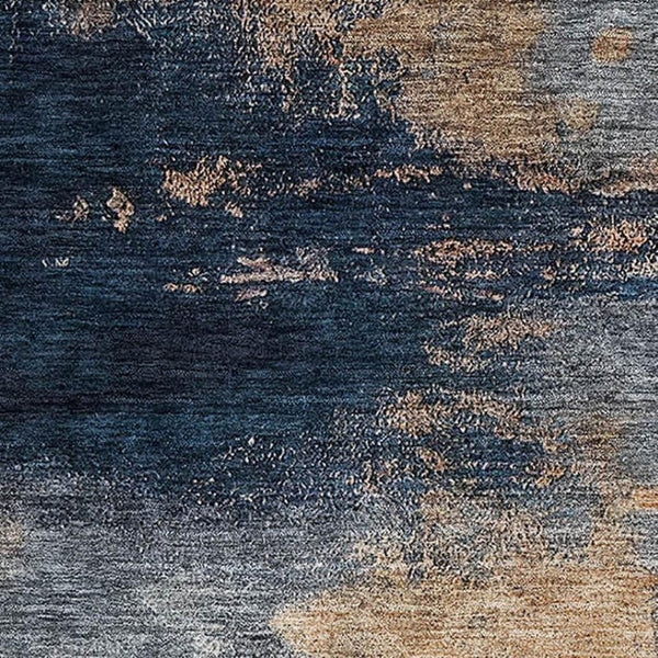 HomeRoots 5' X 8' Abstract Washable Area Rug in Gold, Ivory & Blue - Durable, Stain Resistant, UV Protected! 683526