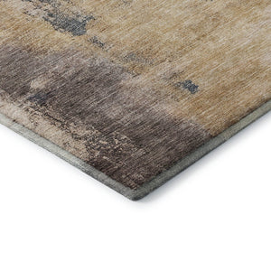 HomeRoots 8' Gold Ivory and Blue Abstract Round Rug - Washable, UV Protected, Stylish for Pets & Kids! 683527