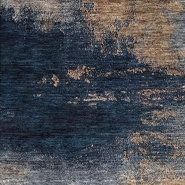 HomeRoots 9' X 12' Gold Ivory & Blue Abstract Washable Area Rug - UV Protected, Stylish & Easy Care for Homes 683529