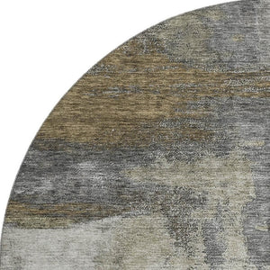 HomeRoots 8' Gray Silver Beige Abstract Washable Round Rug – Durable, UV Protected, Pet-Friendly Design! 683533