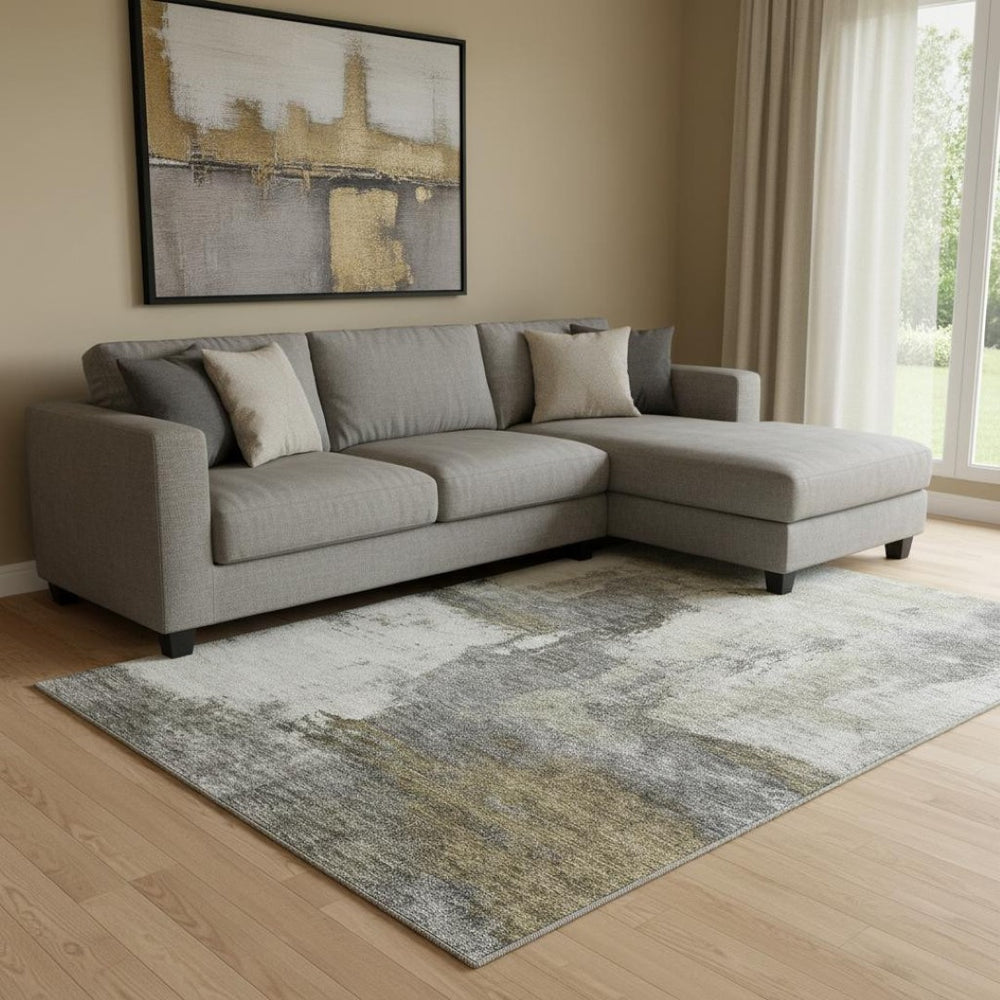 HomeRoots 8' X 10' Abstract Gray-Silver-Beige Area Rug - Washable, UV-Protected & Perfect for High-Traffic Homes 683534