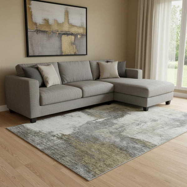 HomeRoots 8' X 10' Abstract Gray-Silver-Beige Area Rug - Washable, UV-Protected & Perfect for High-Traffic Homes 683534