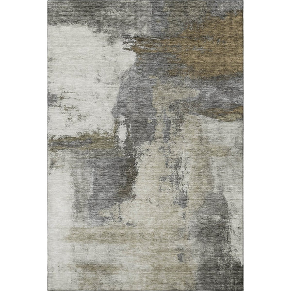 HomeRoots 9' X 12' Abstract Washable Area Rug - Gray, Silver & Beige with UV Protection for Modern Homes 683535