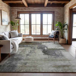 HomeRoots 10' X 14' Gray Silver Beige Abstract Area Rug - Modern Washable Design with UV Protection & Stain Resistance 683536