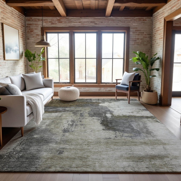 HomeRoots 10' X 14' Gray Silver Beige Abstract Area Rug - Modern Washable Design with UV Protection & Stain Resistance 683536