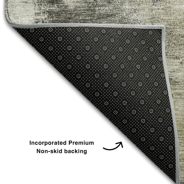 HomeRoots 10' X 14' Gray Silver Beige Abstract Area Rug - Modern Washable Design with UV Protection & Stain Resistance 683536