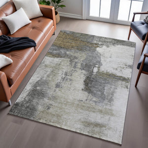 HomeRoots 10' X 14' Gray Silver Beige Abstract Area Rug - Modern Washable Design with UV Protection & Stain Resistance 683536