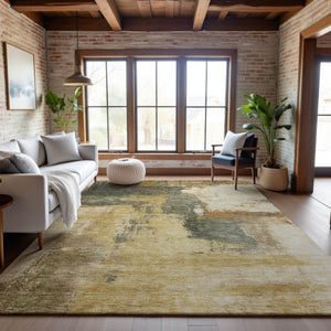 HomeRoots 5' X 8' Sage and Beige Abstract Area Rug - Washable, UV Protected, Ideal for Modern Living Spaces 683538