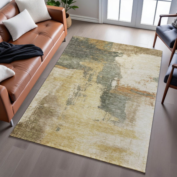 HomeRoots 5' X 8' Sage and Beige Abstract Area Rug - Washable, UV Protected, Ideal for Modern Living Spaces 683538