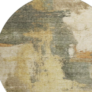 HomeRoots 8' Sage and Beige Abstract Round Rug - Washable, UV-Protected, Stain-Resistant for Modern Homes 683539