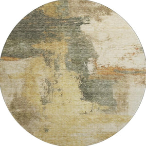 HomeRoots 8' Sage and Beige Abstract Round Rug - Washable, UV-Protected, Stain-Resistant for Modern Homes 683539