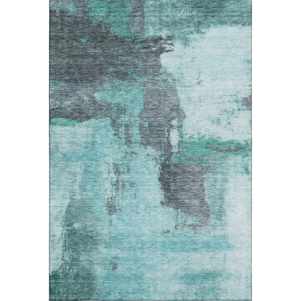 HomeRoots 5' Teal, Ivory & Charcoal Abstract Washable Area Rug – Durable, UV-Protected & Stain-Resistant Comfort 683544