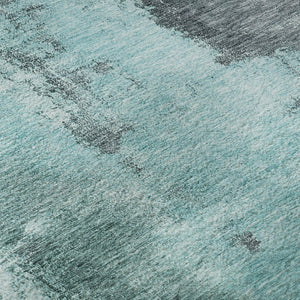 HomeRoots 8' Teal Ivory and Charcoal Abstract Washable Round Rug - UV Protection, Stain-Resistant, Modern Style 683545